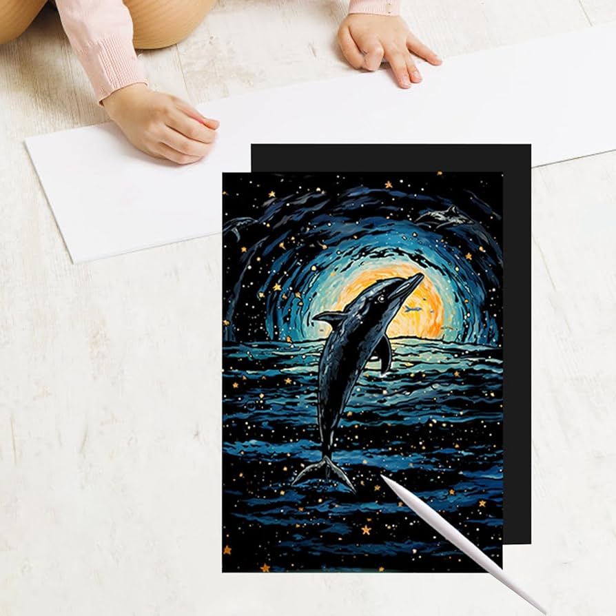 スクラッチアート オリジナル 海のイルカ 原画 一点物 Amazon | rockible 子供のための新しいスクラッチアートセット