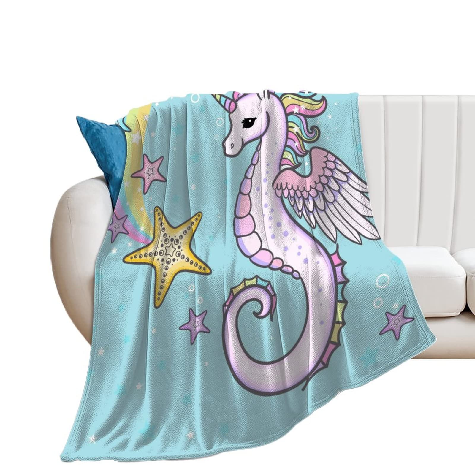 Jeté de canapé licorne et hippocampe pour des soirées cocooning douces