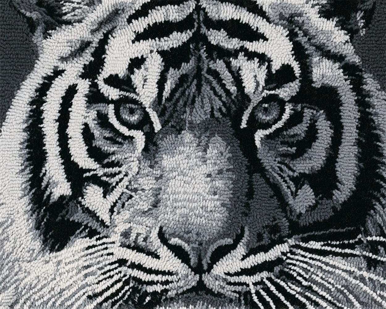 FWRTYCB 3D Latch Hook Rug Kit Black and White Tiger Portrait