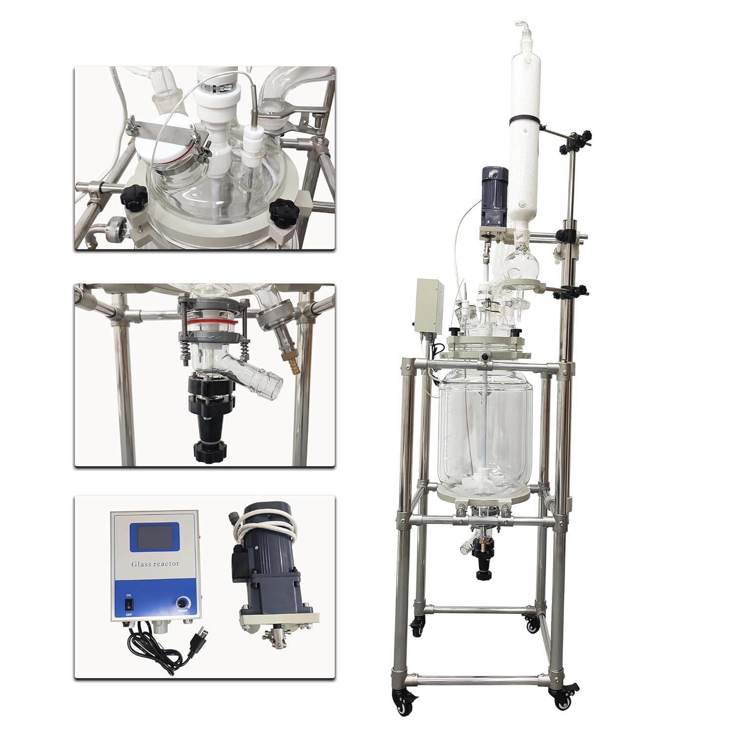 20L Jacketed Glass Reactor, Double-Layer Lab Reactor with Digital Display & 50-500 RPM Speed Control, 110V High Borosilicate Glass Vessel for Chemical Reaction, Distillation & Synthesis