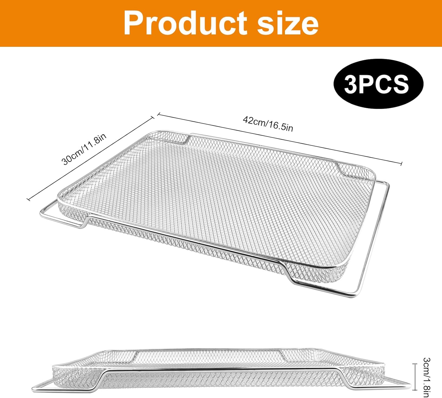 3 Pcs Air Fryer Basket for Breville Smart Oven Air Fryer Pro,16.5"D x 11.8"W x 0.5"H Stainless Steel Mesh Baskets Air Fryer Accessories,Mesh Tray for Oven, Microwave Ovenro