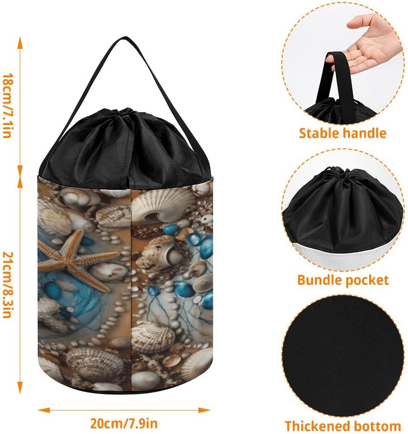 Ocean Shell Art Storage Bag Large Reusable,Storage Box with Handle Drawstringm, Toy Storage Organizer Travel Case for Building Toys for Puzzles, Building Blocks, Board Game, Stationery, Books image 2