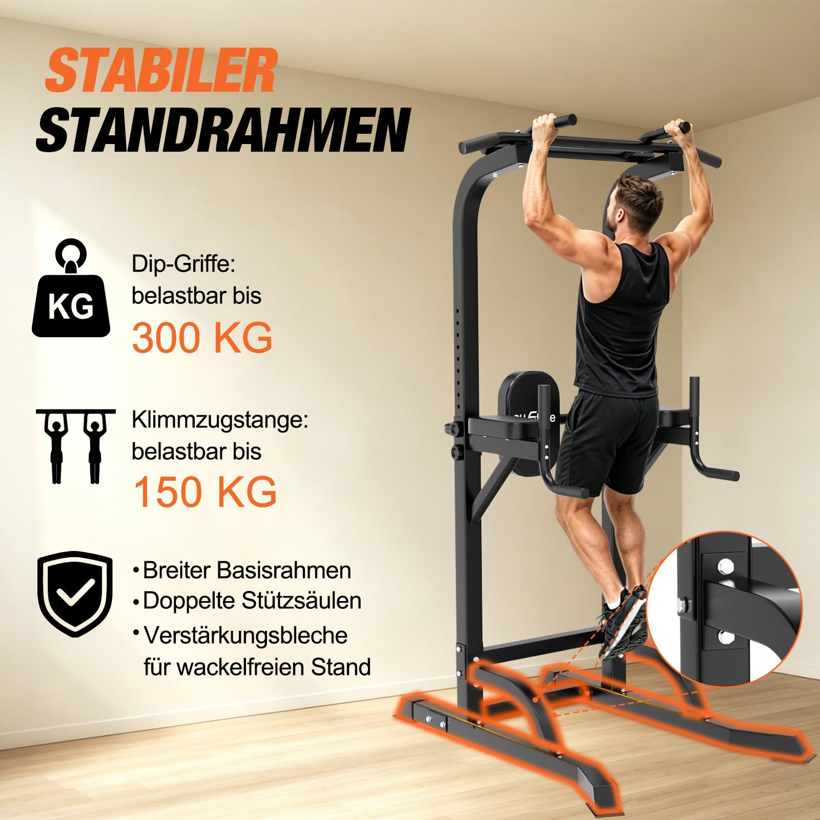 DH FitLife Power Tower Dip Station, Klimmzugstange freistehend bis 230 cm