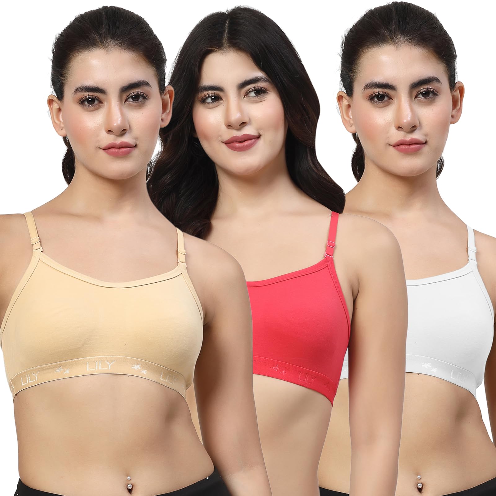 lily Black, Red, White Seamless Non Padded Sports Bra-picture-44