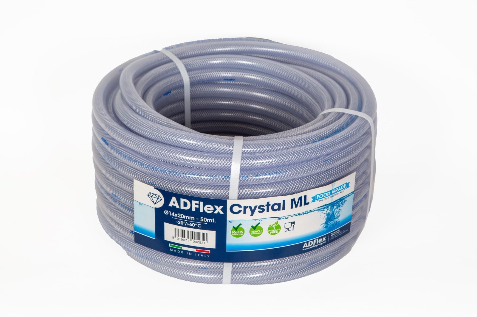 Tubo in PVC trasparente Crystal Retex ML 14x20 m 50 Rinforzato, Ultra Resistenza, Qualità Alimentare, passaggio aria, aria compressa, passaggio liquidi, acqua potabile, irrigazione