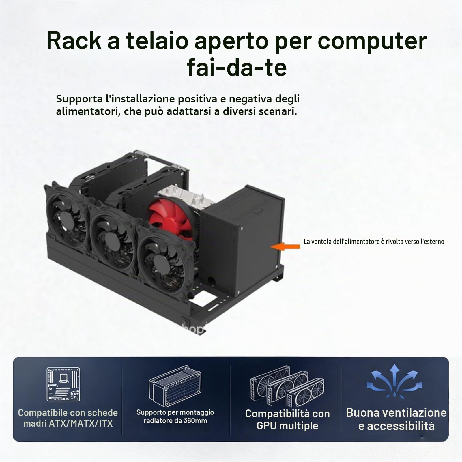 Rack per Case per Computer da Gioco Fai-da-Te, Potente Rack per Case Aperto per Computer in Lamiera D'acciaio, Rack per Scheda Madre Aperta ATX per Computer, Scheda Madre ATX M