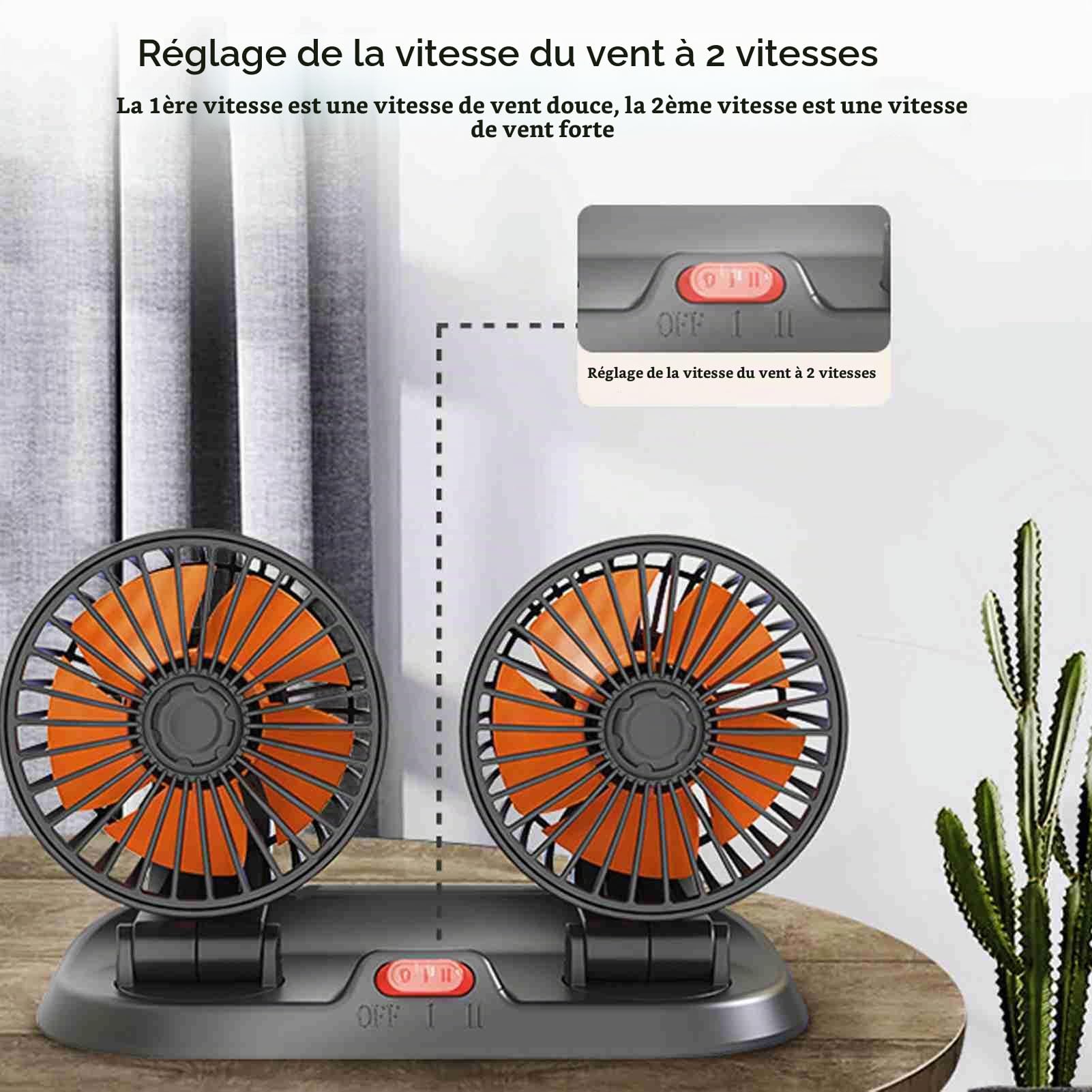 Ventilateur Voiture Ventilateur de Refroidissement de Voiture Double TêTe Connecteur Allume-Cigare RéGlable Circulateur d'air Multifonction pour VéHicules (Type 24V)