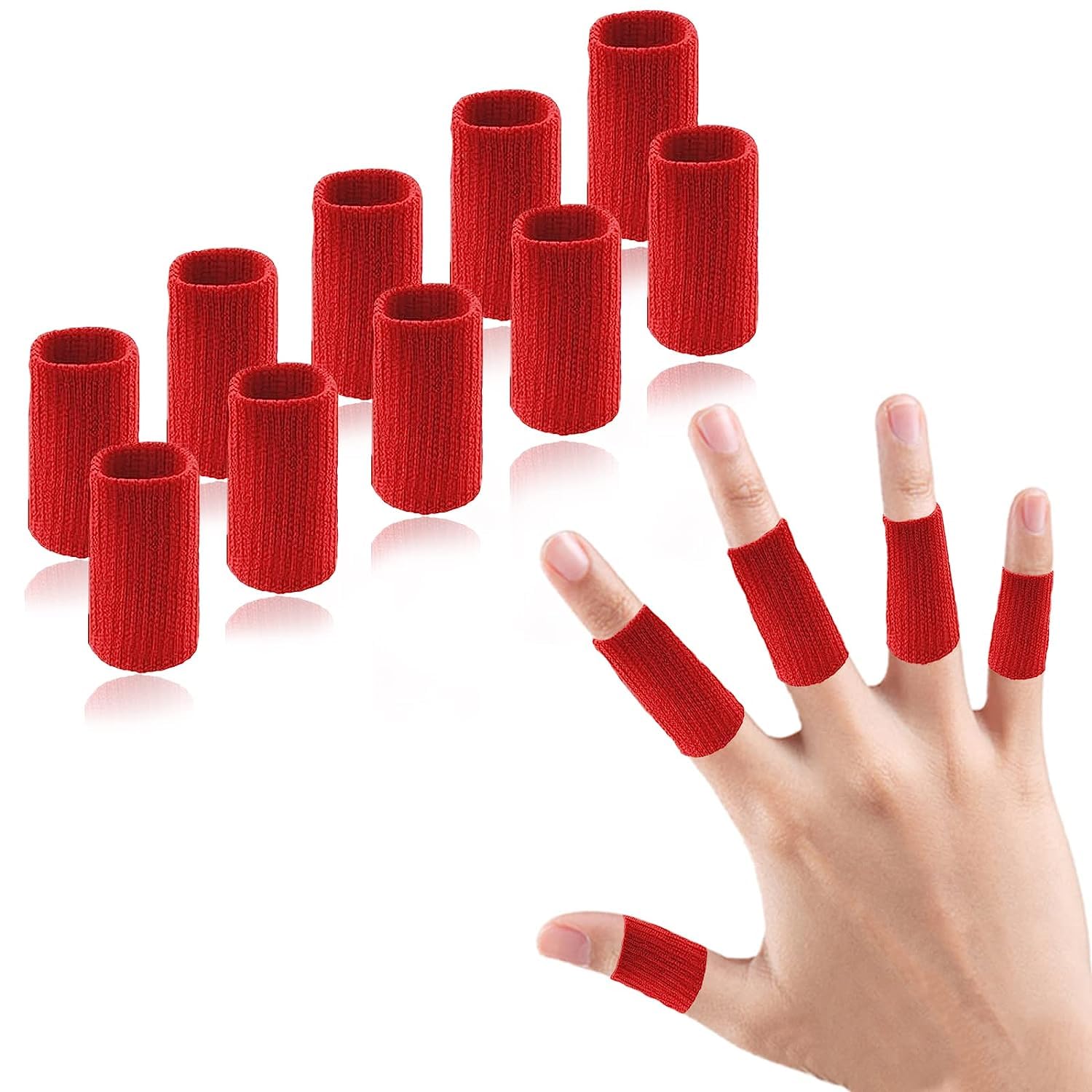 serveuttam 10 pieces Summer Finger Sleeves Sport Elastic Arthritis Trigger Braces Knuckle Compression Protector Prevent Calluses (Black) (Red)