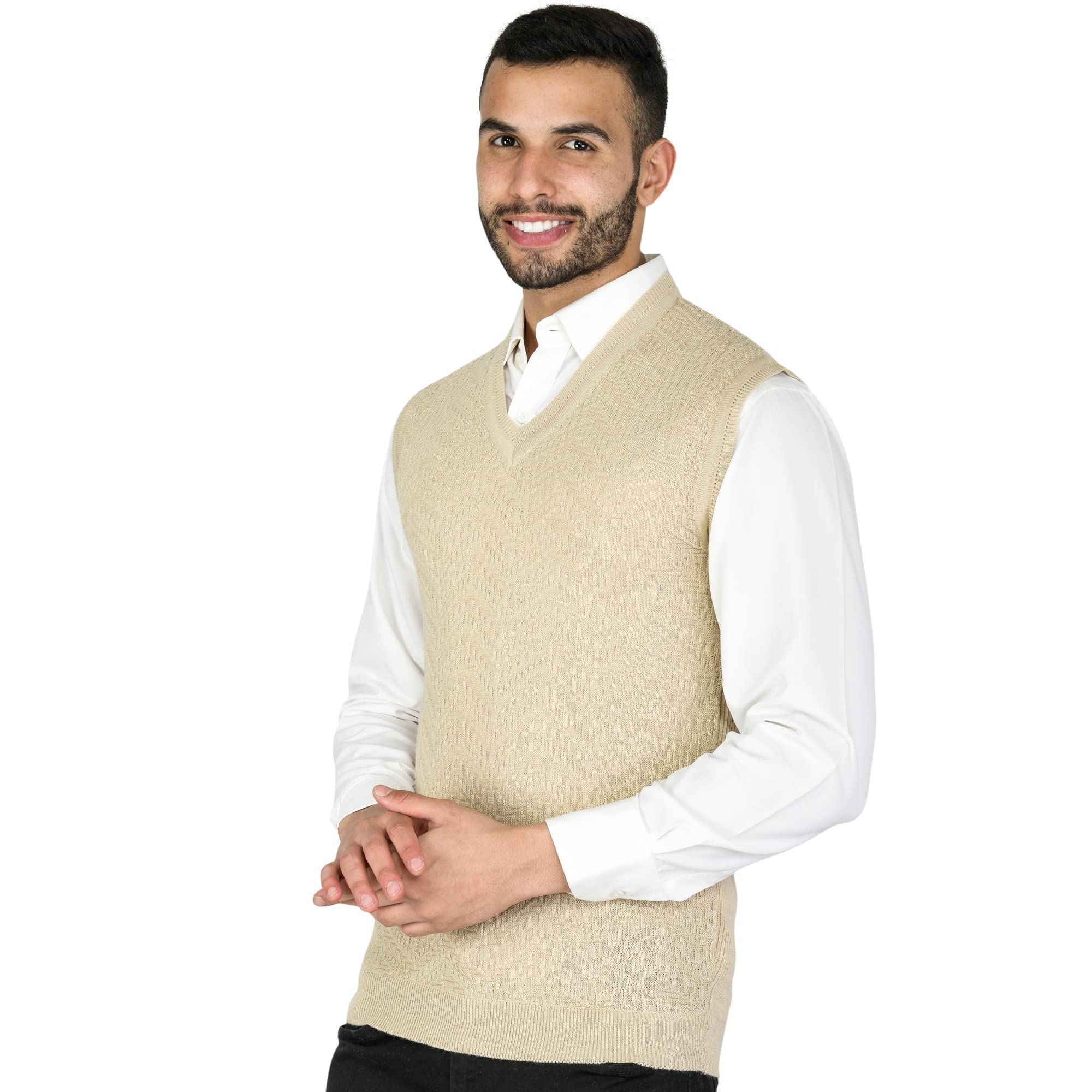 Men Woolen Solid V-Neck Self Design Sleeveless Pullover Heavy Rainbow Fabric Winter Wear Pure Wool Cardigan Regular Cotty Full Warm Heavy Pullover Cardigans Free Sizes-image-48