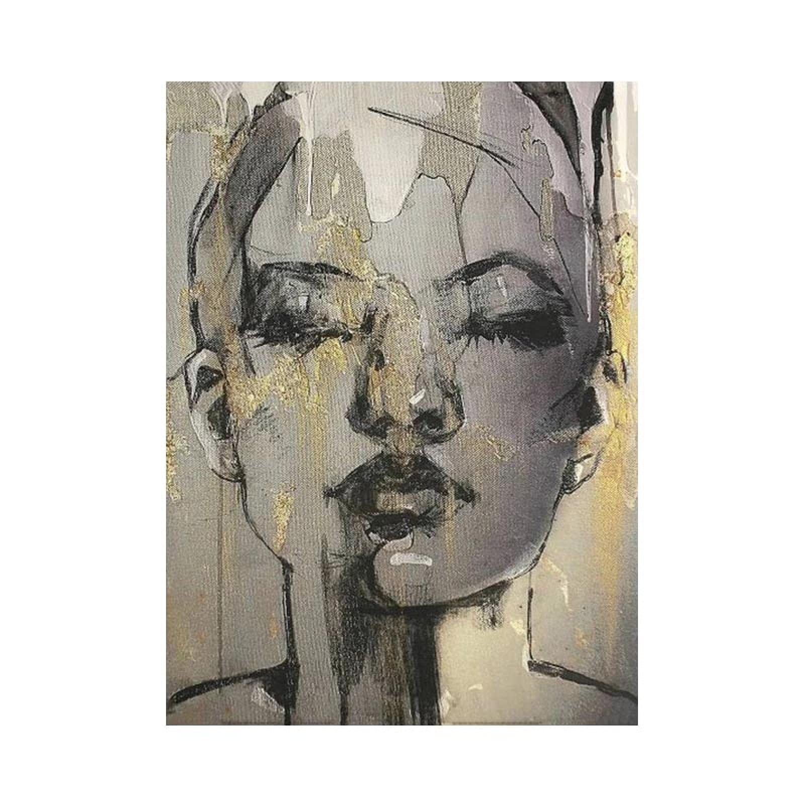 Guying Art Frameless Face Black Canvas Painting Abstract Figure Posters And Prints Modern Wall Art Pictures For Living Room Home Decoration 70X90cm