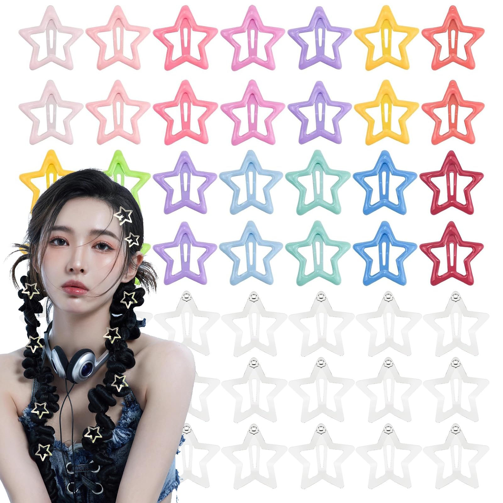 60 PCS Pink Star Snap Hair Clips Non-slip Toddlers Colorful Cute Lovely Metal Hair Barrettes Y2k Hair Accessories for Women Girls (Style 10)