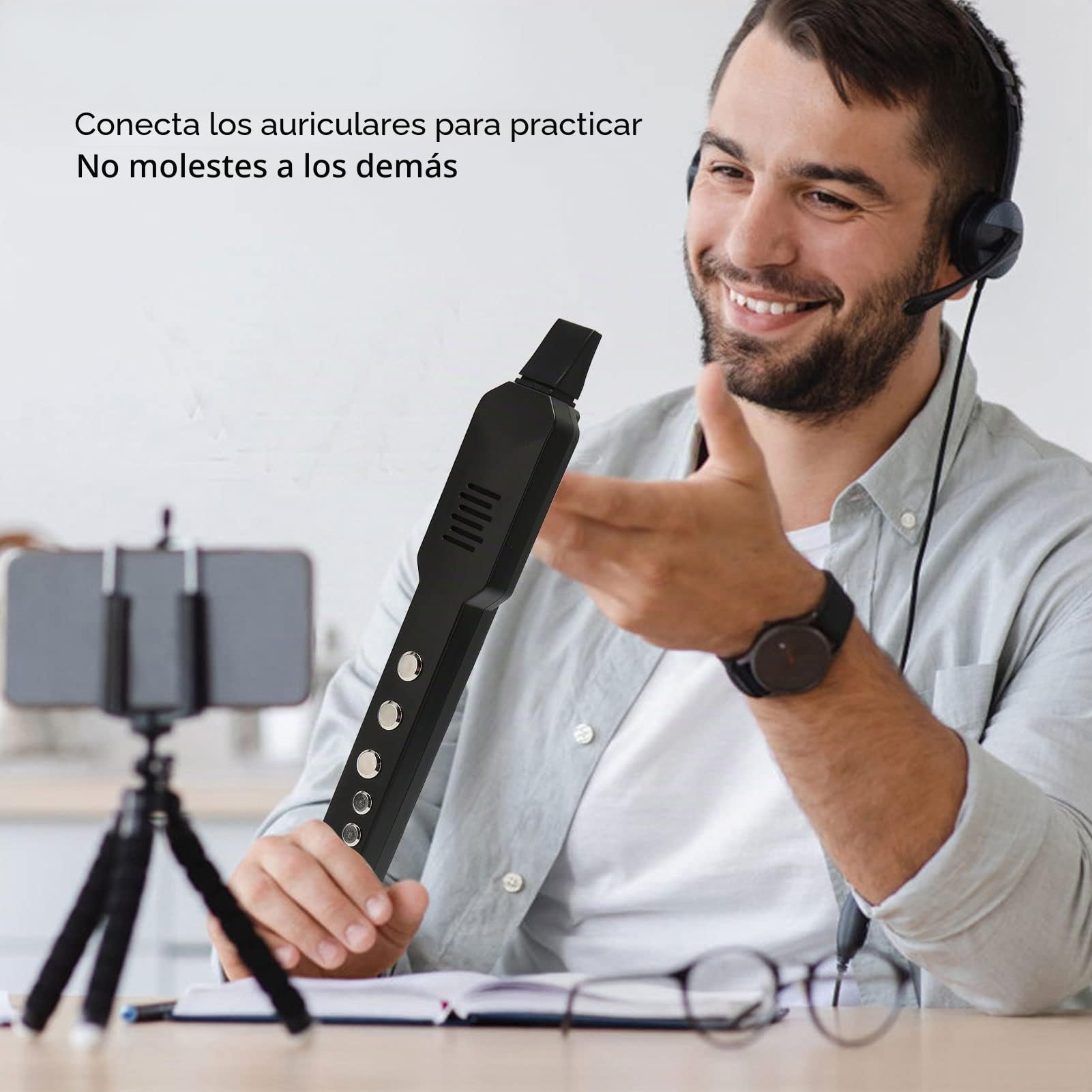 Pilipane Instrumento De Viento Digital, Instrumento De Viento Electrónico, Tonos De Instrumentos Musicales: 10 Tonos, Conectividad MIDI, Mini Instrumento De Viento Electrónico Recargable(negro)