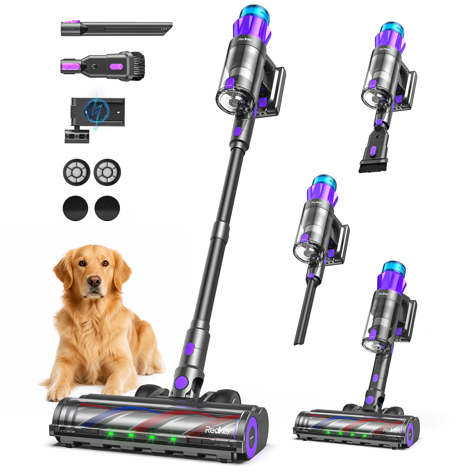 Redkey P9 Pro Aspirapolvere Senza Fili 68KPa/650W/80Min, Scopa Elettrica Senza Fili Potente Verticale con Antigroviglio, Display LED, Aspirapolvere per Animali/Pavimenti/Tappeti/Auto/Capelli