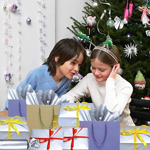 Miniatura 5 de 100 hojas de papel de seda plateado Artdly 12 x 20 pulgadas, papel de regalo plateado a granel para bodas, cumpleaños, proyectos DIY, envoltorios,