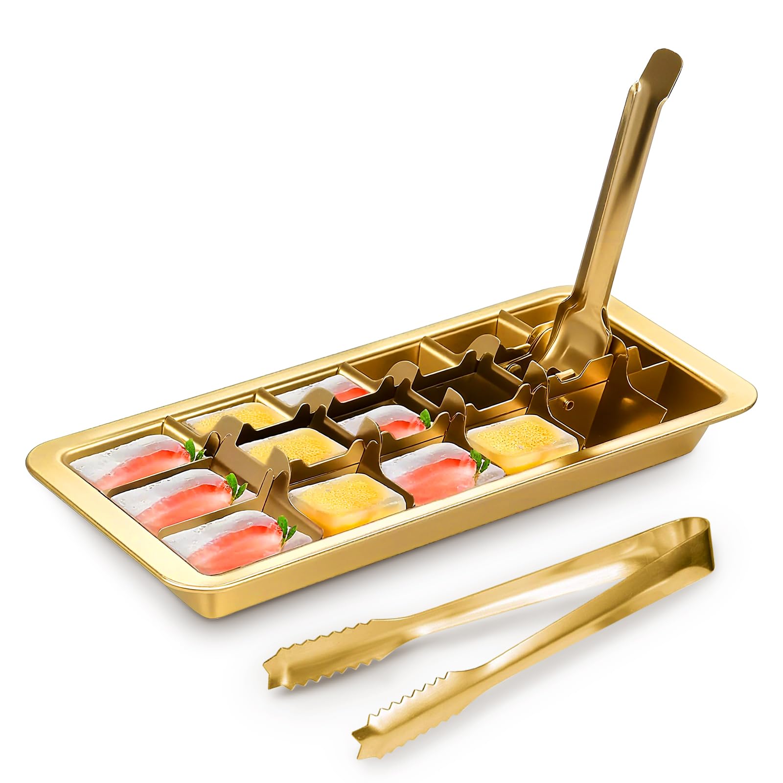Professional Ice Cube Tray Gold-color 18-Slot Stainless Steel Heavy Duty Metal Freezer Mold with Lever Release Bar Kitchen