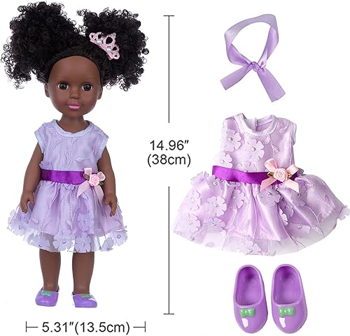 Miniatura 3 de ZNTWEI Muñecas negras de 14.5 pulgadas y accesorios de ropa de muñeca negra incluyendo mochila de unicornio, iPad, teléfono, anteojos, zapatos,