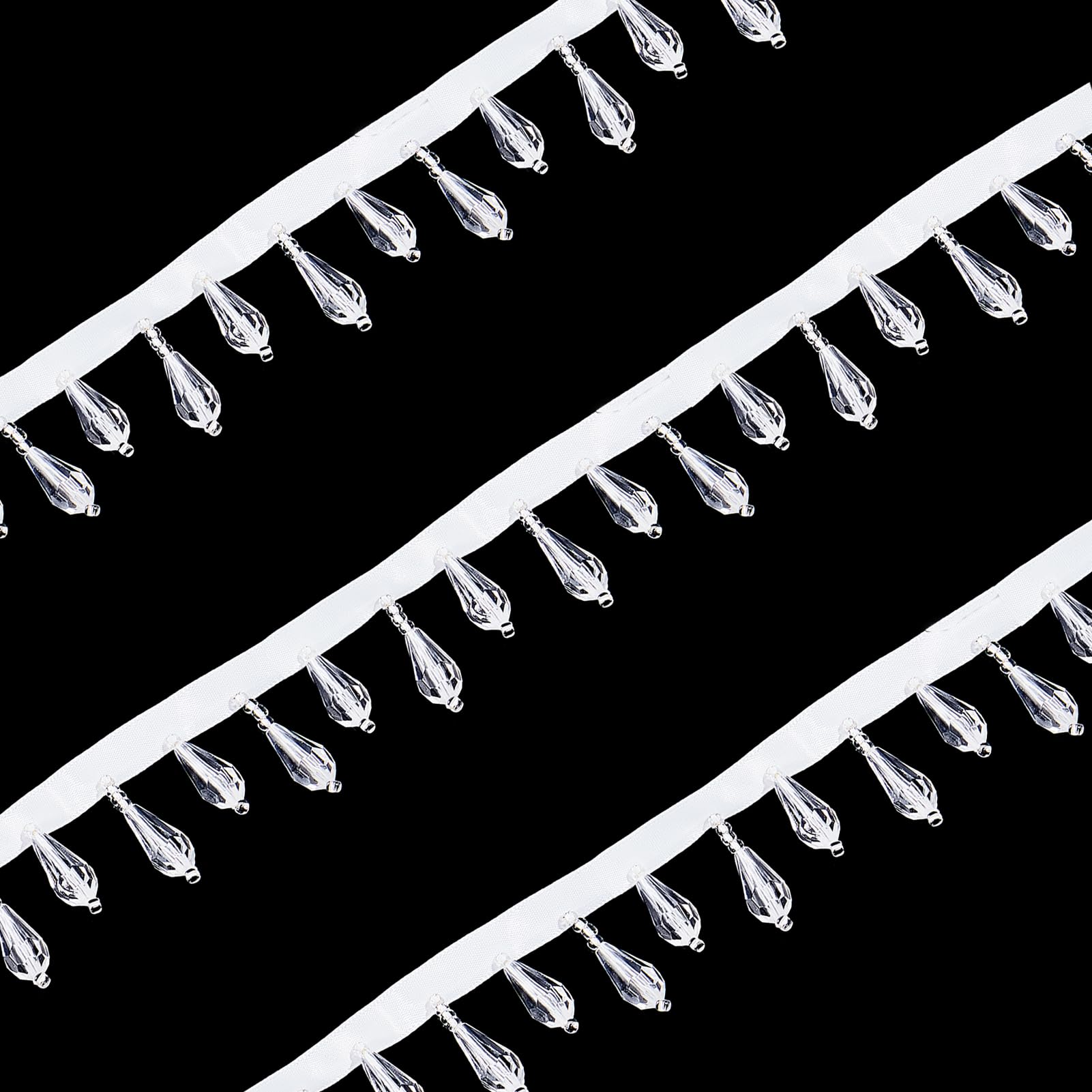 letsinstyle 2 Yards Crystal Gourd Droplets Fringe Beaded Lace Trim, Water Drop Pendant Trims, Polyester Bead Tassel Trims for Curtain and DIY Clothing Wedding Decoration