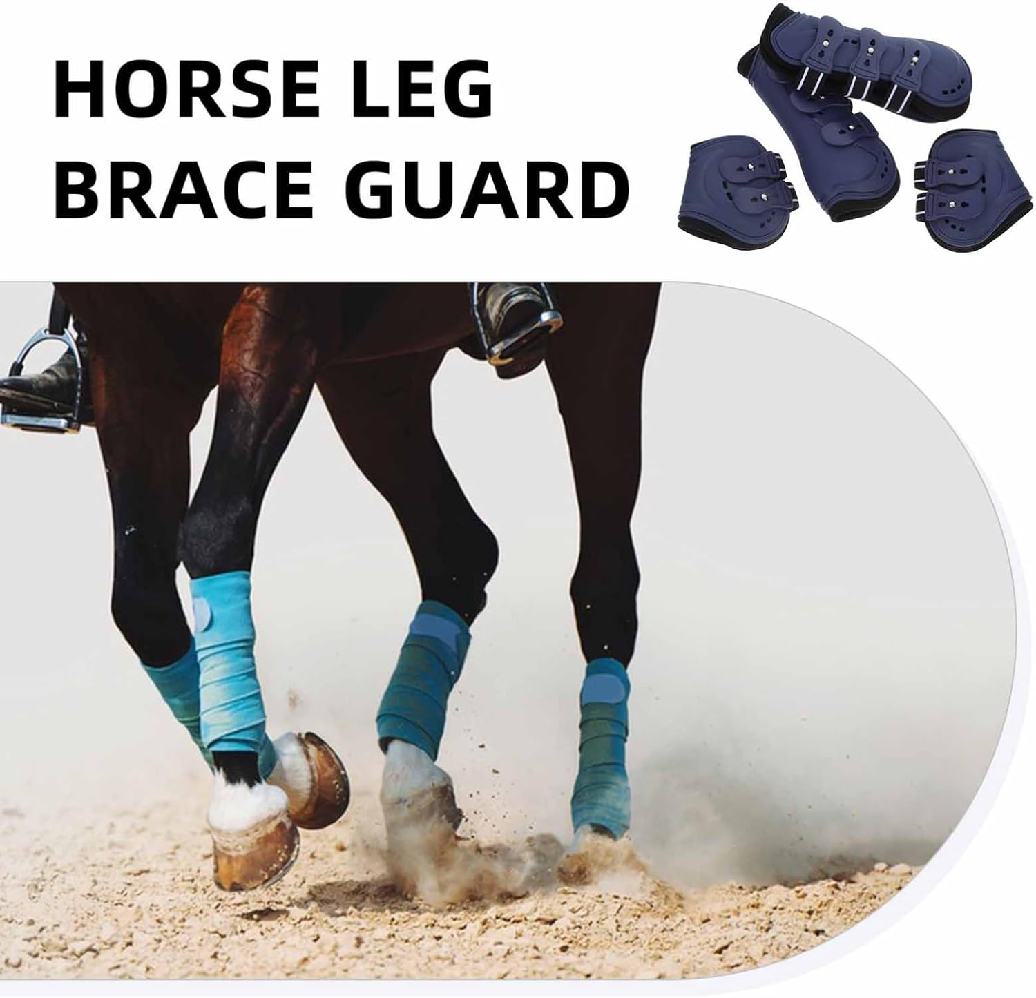 Mikikit 4 Pcs Horse Sports Boots Durable PU Leg Wraps for Front Rear Legs Protection Reusable Tendon Cover for Equestrian Training Jumping Stylish Convenient Design