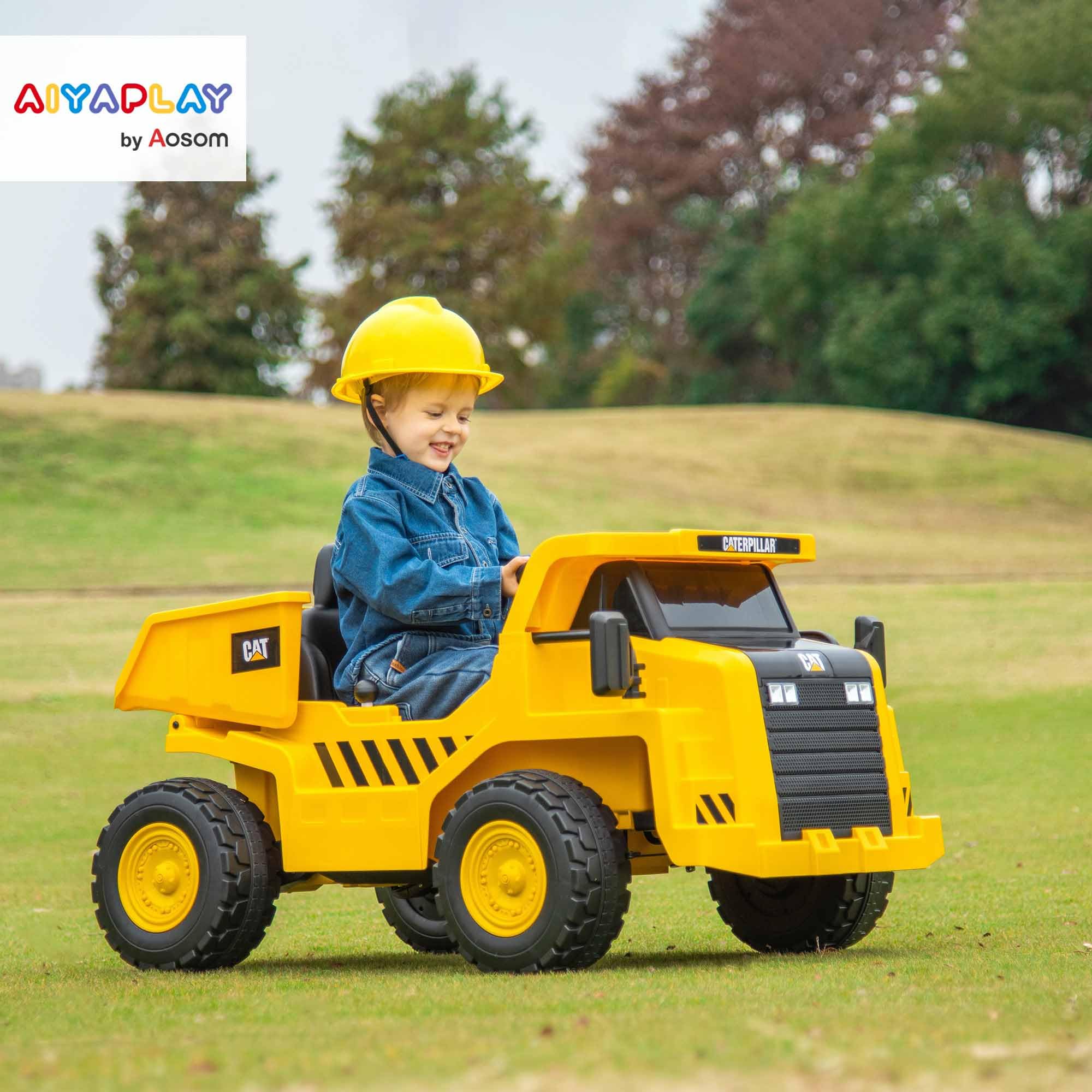 AIYAPLAY Elektrischer Traktor 12V Kinder Aufsitztraktor für 3-6 Jahre Gelb | 2,4G Fernbedienung, Eimer, Schaufel, Kinder Elektroauto, 2 Motor, Musik, Lautsprecher, Scheinwerfer, 3-5 km/h