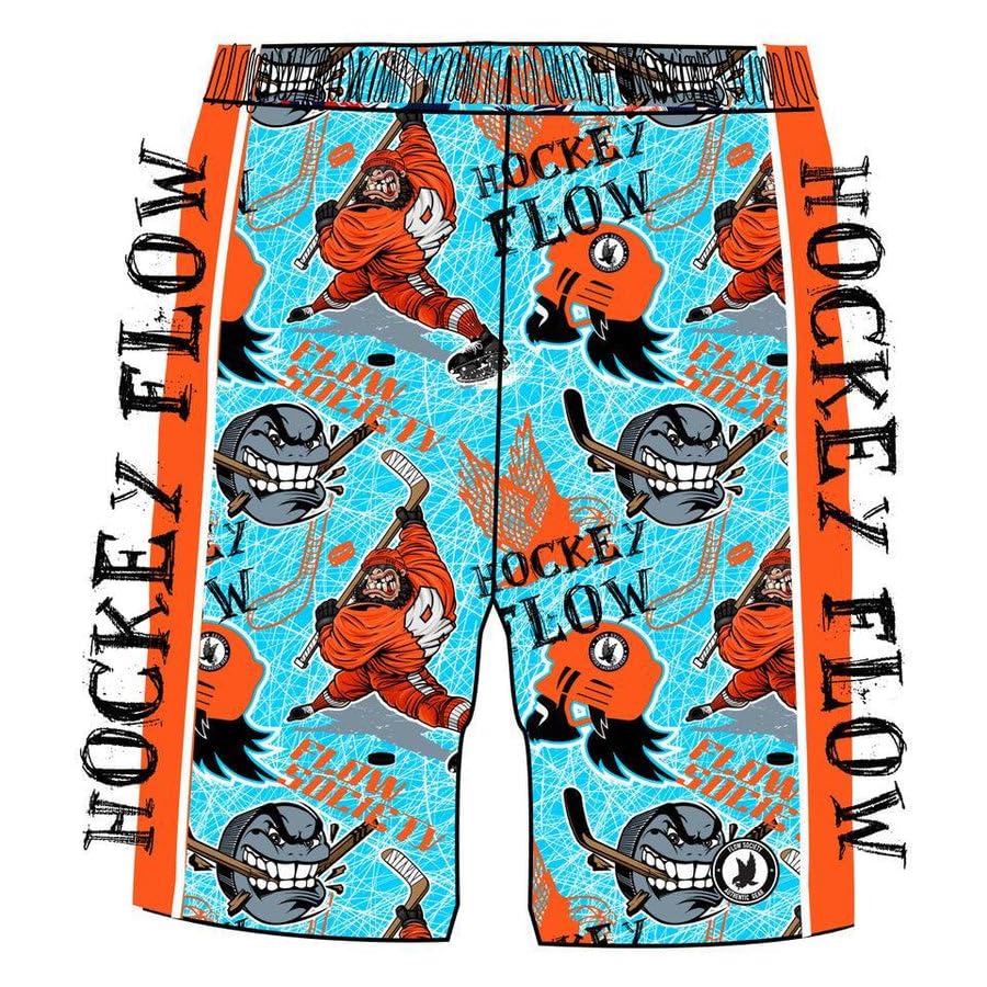 Flow Society Boys Angry Hockey Puck Attack Hockey Shorts - Gym - Mesh Shorts - Sports Shorts - Activewear - Patterned Shorts