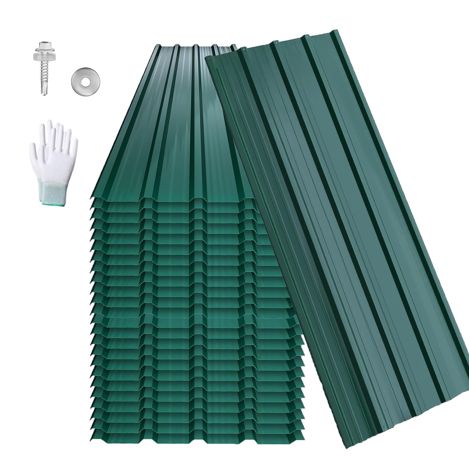 Placas onduladas para tejado, 12 unidades, chapa trapezoidal, acero galvanizado, 129,5 x 45 cm, chapa ondulada para garaje, cobertizo de jardín, cochera (verde)