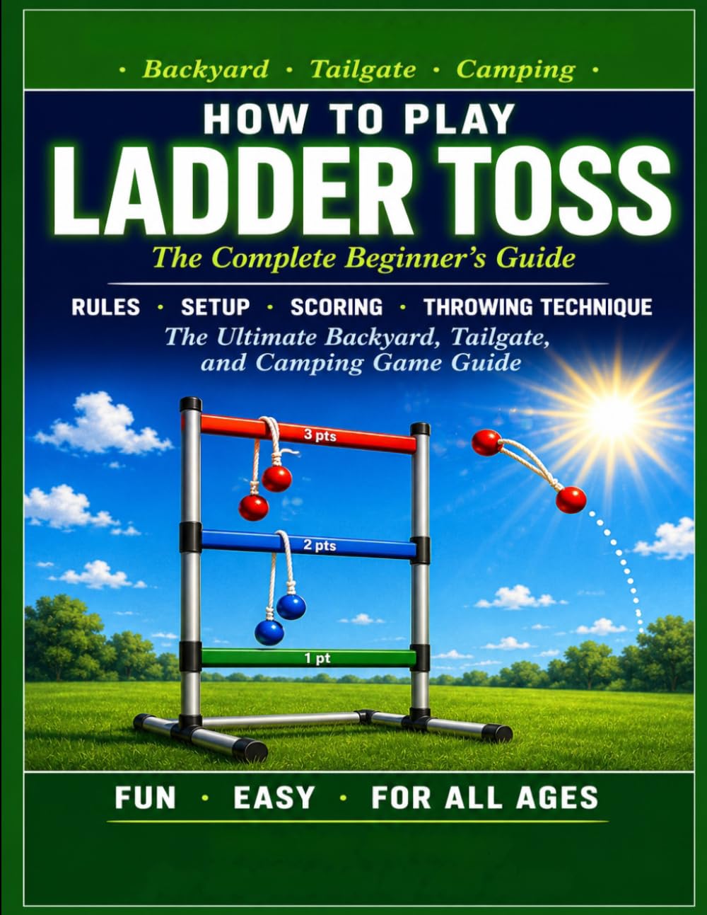 LADDER TOSS: HOW TO PLAY LADDER TOSS: The Complete Beginner's Guide. Rules, Setup, Scoring, Throwing Technique, and Winning Strategy for Ladder Ball. The Ultimate Backyard, Tailgate, and Camping.