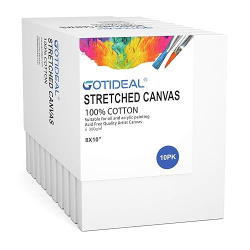 GOTIDEAL Stretched Canvas, 8x10 Inch Set of 10, Primed White - 100% Cotton Artist Canvas Boards for Painting, Acrylic Pouring, Oil Paint Dry & Wet Art Media