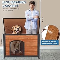 Vista 7 de FunXplore Casa aislada para perros al aire libre, resistente a la intemperie, 43.3 pulgadas de largo, perrera grande de 6 lados, espuma de invierno