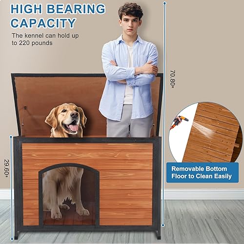 Miniatura 7 de Casa aislada para perros al aire libre, resistente a la intemperie, 43.3 pulgadas de largo, perrera grande de 6 lados, espuma de invierno para