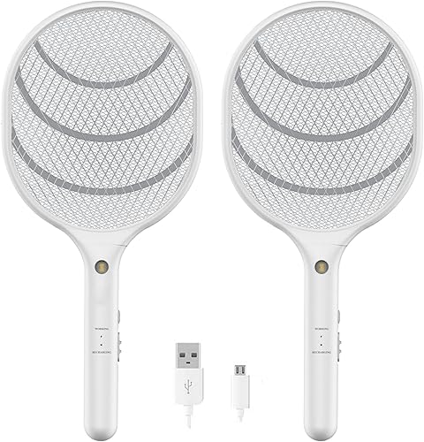 Elvissmart Exterminador de insectos de mano, recargable con malla de 3 capas para el hogar, interior y exterior, tamaño grande (paquete de 2)