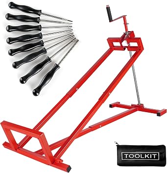 Riding Mower Lift Jack, 880 lb Capacity, Hand Crank & Drill-Powered, Foldable | Steel frame, fits 38.8" mowers. Lifts 35 via hand crank or drill. Carburetor kit included. Under 22 lbs, folds for storage.