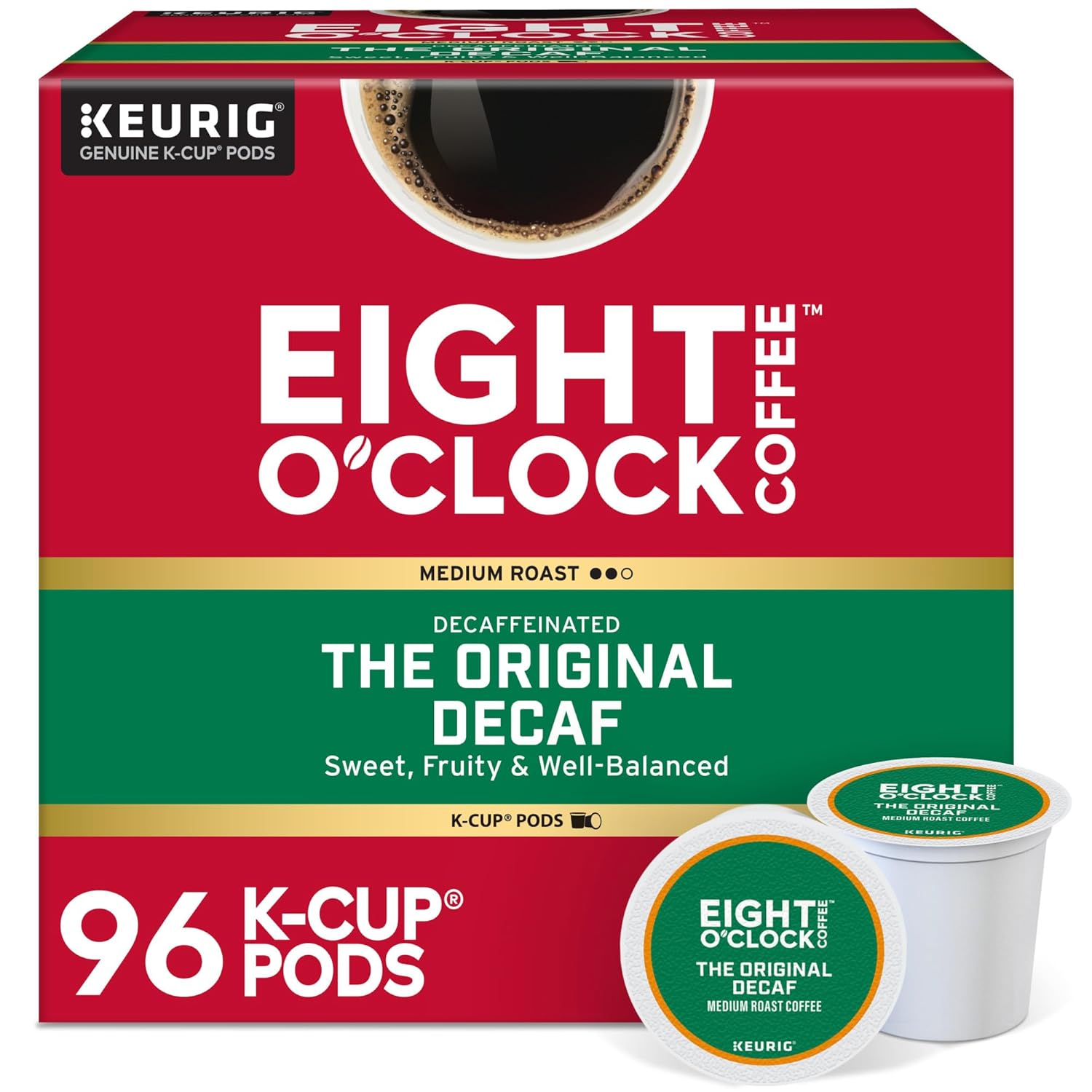Eight O'Clock Coffee The Original Decaf, Single-Serve K-Cup Pods, Medium Roast, 96 Count