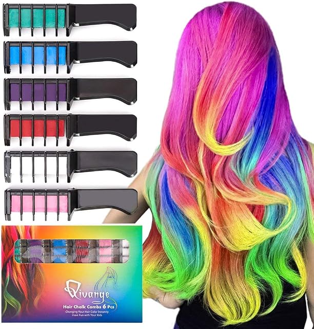 Qivange Hair Chalk Comb, 6 Pcs Temporary Non-Toxic Hair Coloring for Kids, Ideal Cosplay, Halloween, Carnival, Birthday Party Gifts for Girls Boys