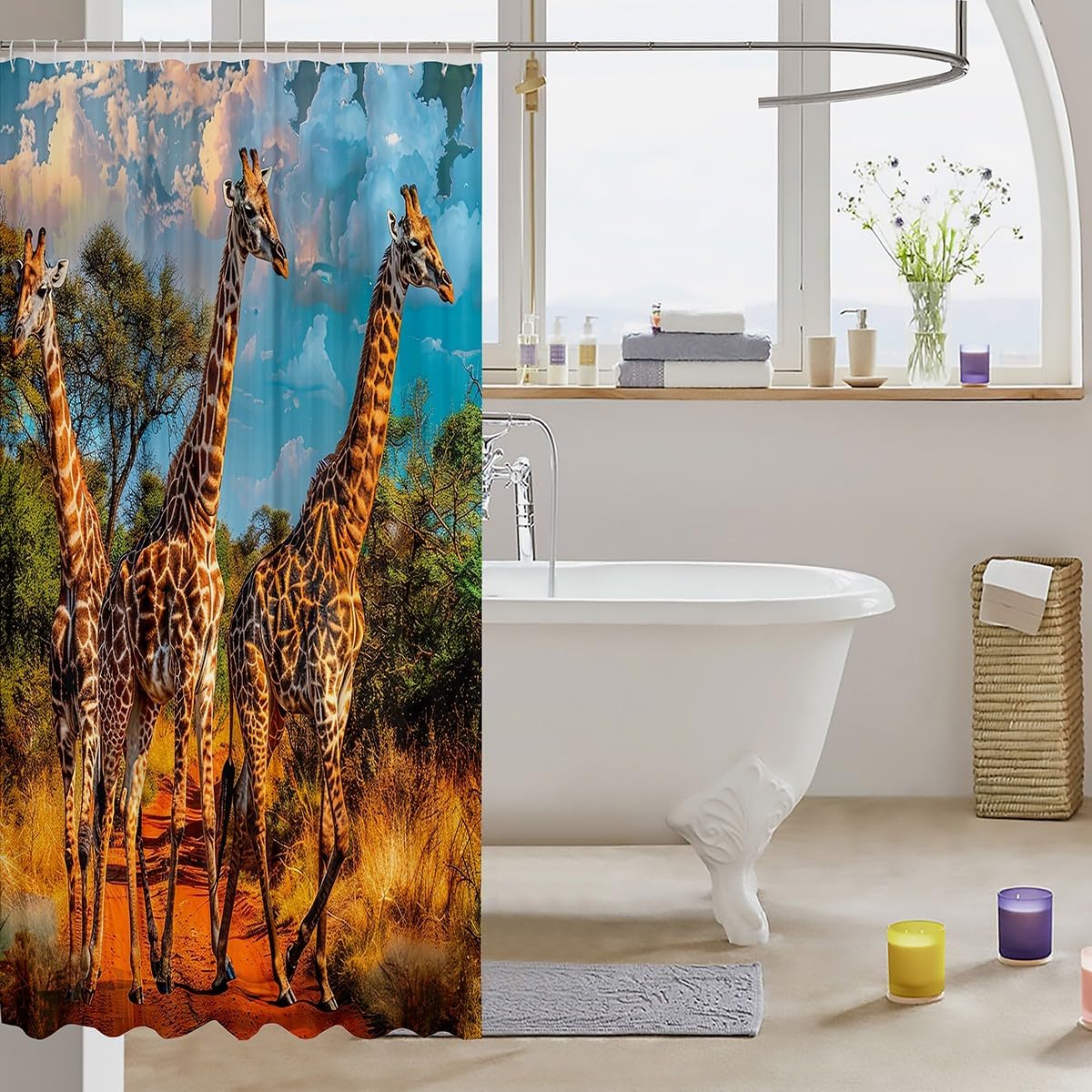 Homewish Giraffe Shower Curtain Wild Animals Bathroom Shower Curtain Set for Kids Adult Africa Bath Curtain 3D Giraffe Waterproof Curtains Room Decor 72 x 72 Inch image 3
