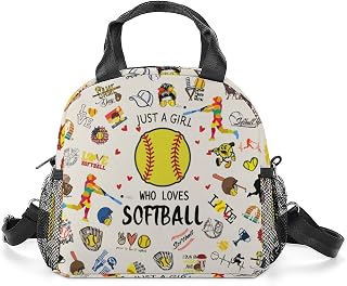 Insulated Lunch Box with Shoulder Strap Portable Waterproof Lunch Bag for School Work Camping (Softball)