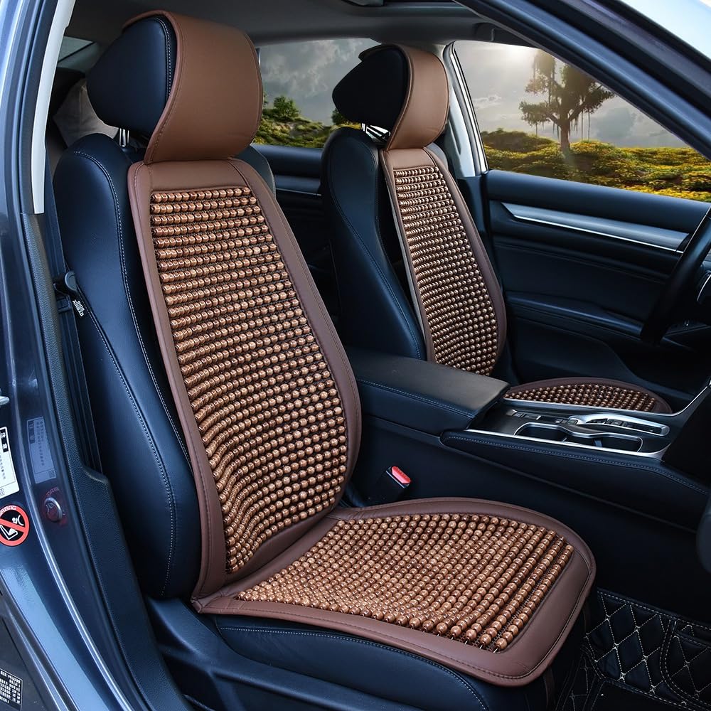 Blueshyhall Coprisedile per auto con massaggio, 1 pezzo Freddi e traspiranti coprisedili per auto, coprisedile per sedili anteriori, perle di legno, coprisedile universale con cuscino massaggiante per