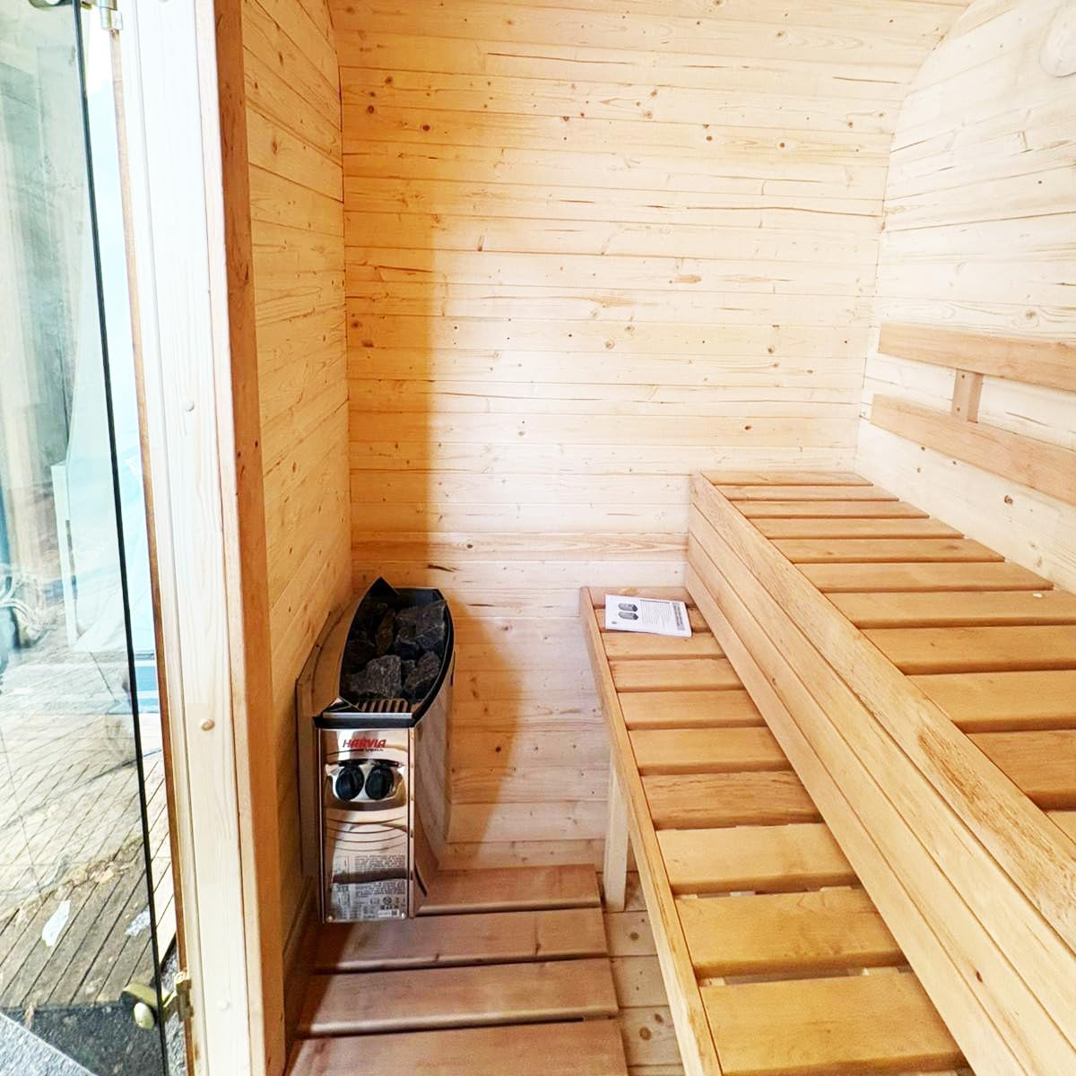 Gartensauna Quadro Fasssauna aus Holz für 2 Personen, Quadro | Mit LED-Beleuchtung Außensauna für Garten & Terrasse