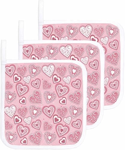 Miniatura 1 de 3 Packs Pink Flower Heart Pot Holders Sets for Kitchen,Oven Pan Plate Bowl Pads Heat Proof Mat with Hanging Loop,Terry Cloth Potholders Soft Grip
