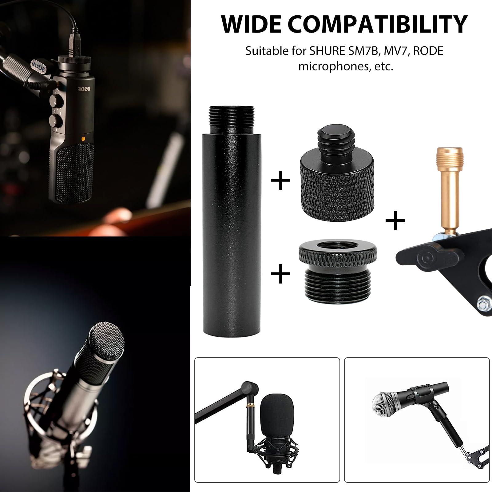 Adattatore per Supporto Microfono 5/8 Maschio a 3/8 Femmina Adattatore a Vite, Supporto Microfono Filettato Adattatore per Blue Yeti, Yeti Pro, Blue Yeti X, Blue Snowball Microfono 2 Pezzi