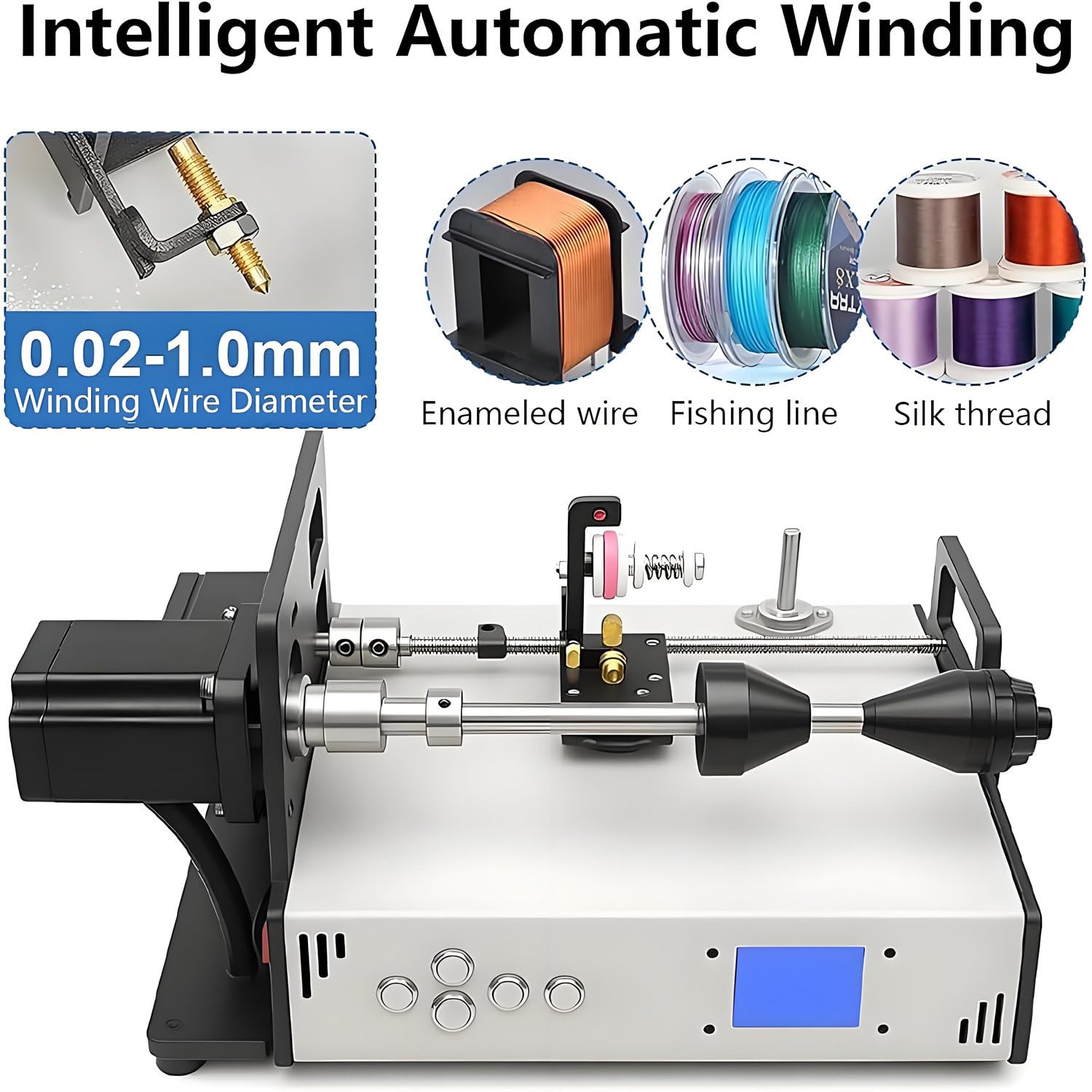 Máquina automática de bobinado de bobina con alineación automática de alambre, LCD de grado industrial, 18-46 AWG, para bobinador de línea de pesca y bobinado de cables