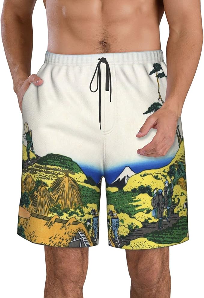Amazon Co Jp サーフパンツ メンズ 水着 ビーチショーツ 葛飾北斎 富嶽三十六景 下目黒 海パン 通気速乾 おしゃれ ゴムウェスト ボードショーツ 海水パンツ ポケット付き 普段着 ビーチ 旅行 夏 水陸両用 ファッション