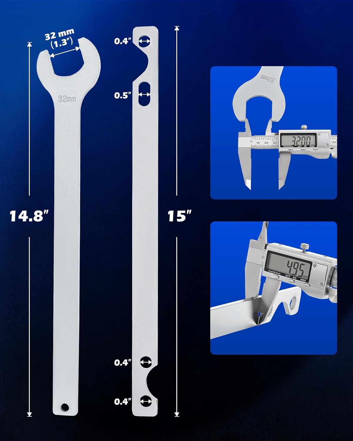 Orion Motor Tech Fan Clutch Wrench Set with 32mm Nut and Water Pump Pulley Holder for BMW E34 E36 E39 E46 E90, 2pc, Silver