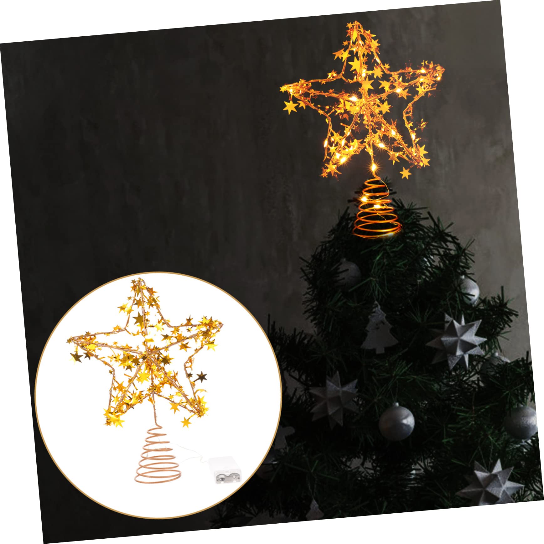 Zerodeko 4 Piezas Estrella de la Copa del árbol Estrella árbol de Navidad Topper Iluminado Christmas Tree Xmas Tree decoración Estrella de Navidad con Luces LED Adorno de Estrella Planchar