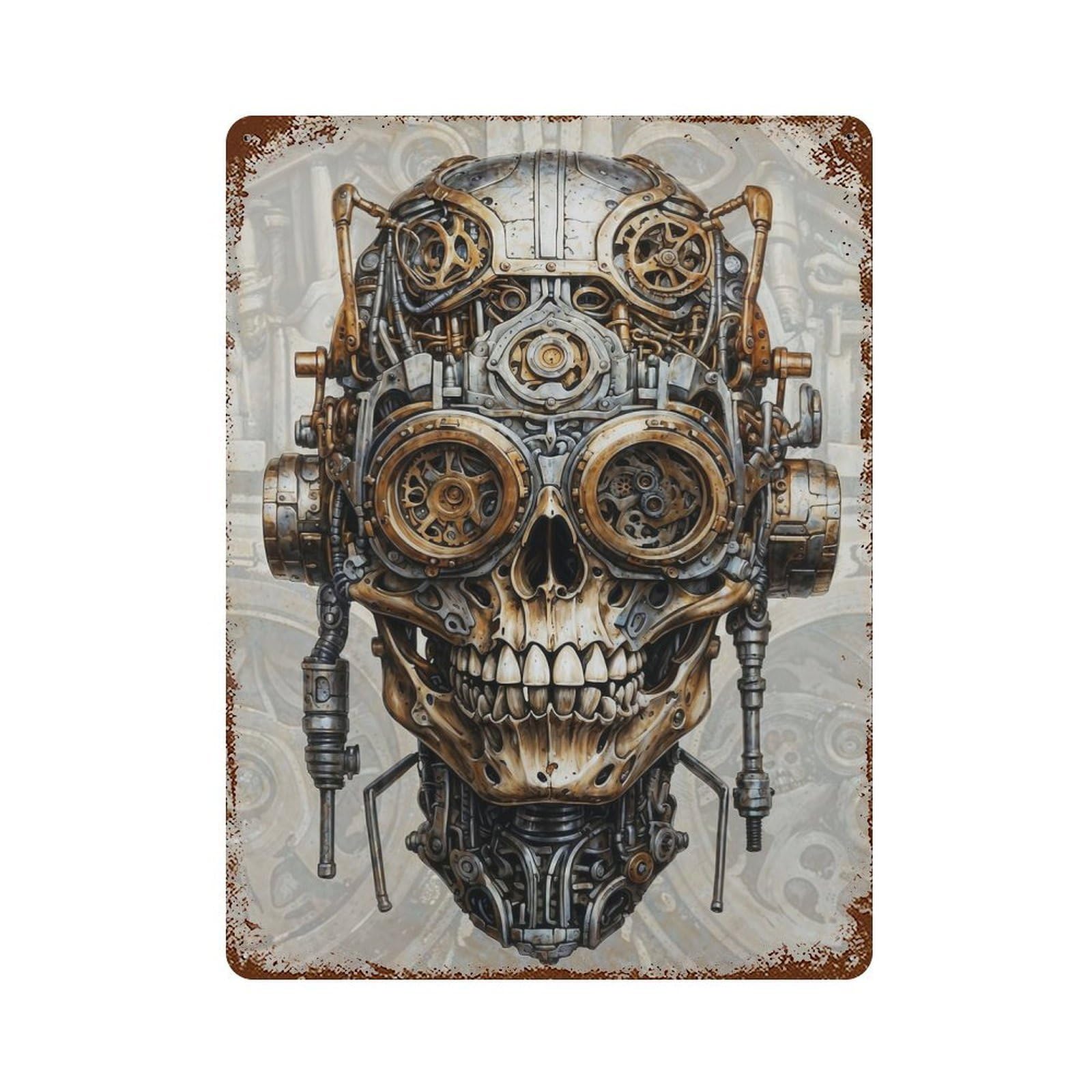 Steampunk Cogs Skull Gear Rusty Metal Tin Sign 15.7"x11.8", for Shed, Workshop And Garage Wall Decor, Novelty Wall Decor