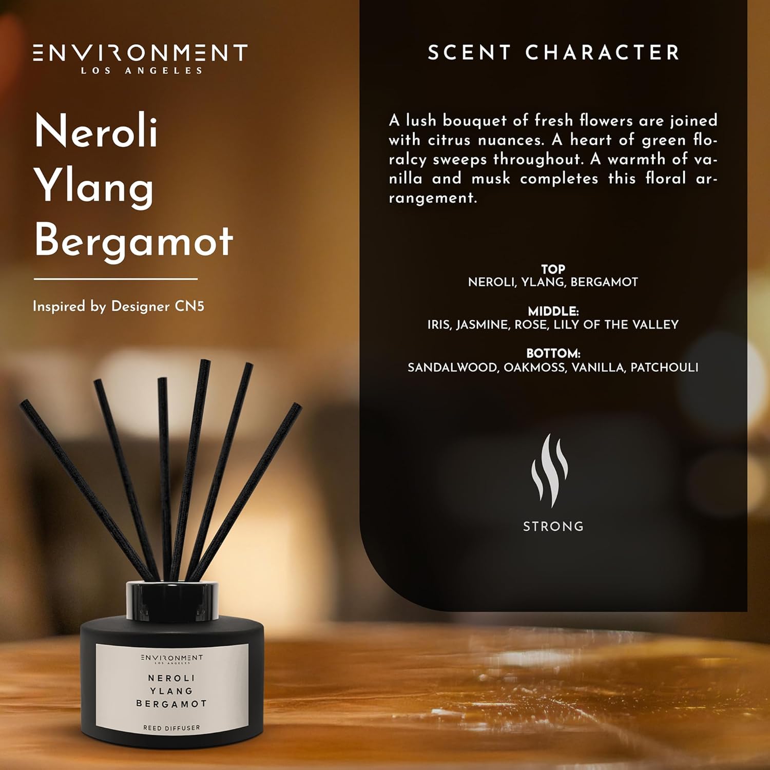 Environment Inspired by Designer Perfume CN5 Reed Diffuser, 200ml Luxury Scented Aromatherapy (Neroli | Ylang | Bergamot) Reed Diffusers for Home, Diffusing Oil Fragrance, Home Fragrance Products