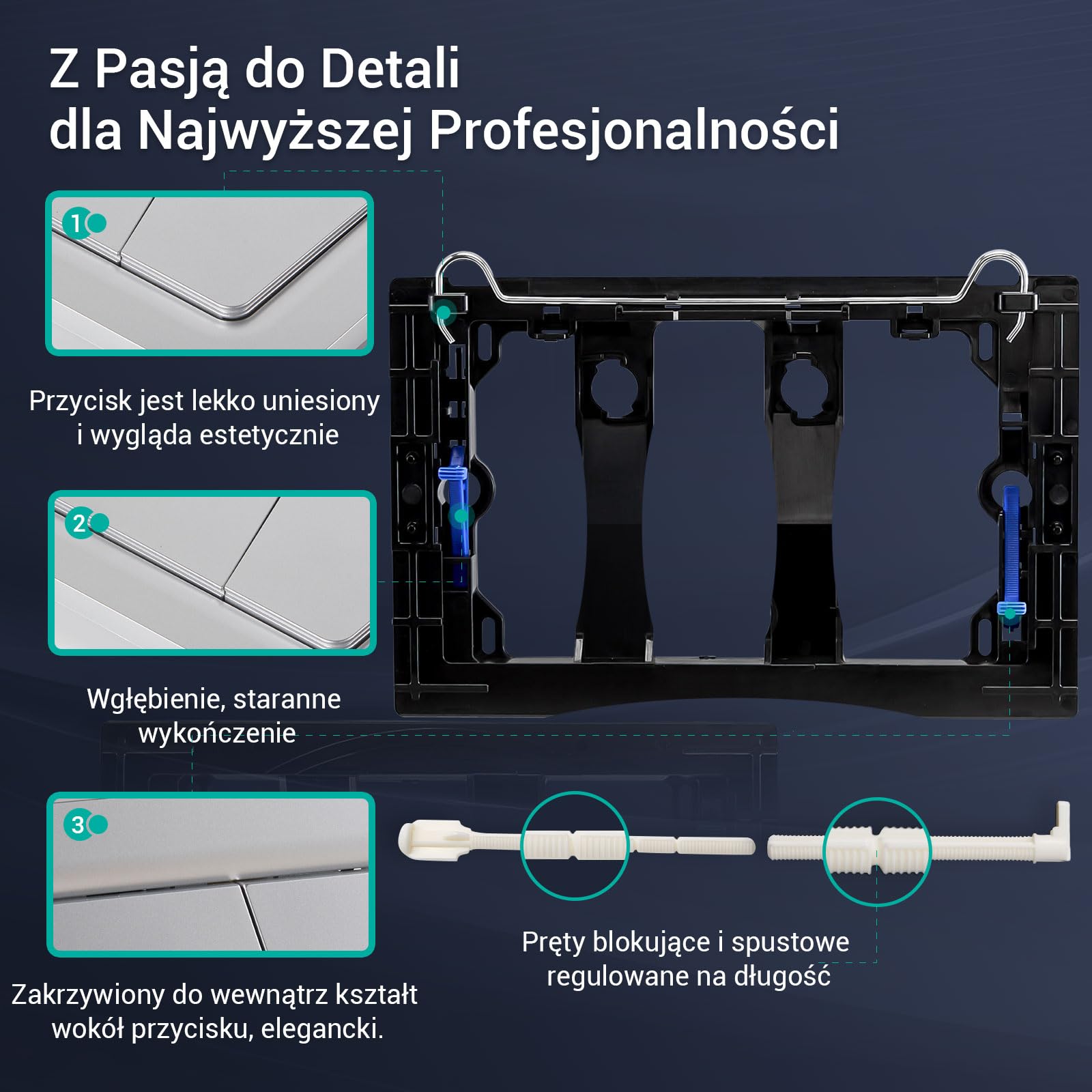 Empyreal Płytka dociskowa do WC spłuczka, części zamienne, kompatybilny z płytami uruchamiającymi Geberit Sigma 01 UP300 i 320, białe tworzywo sztuczne, do 2-krotnego spłukiwania (Srebrny Matowy)