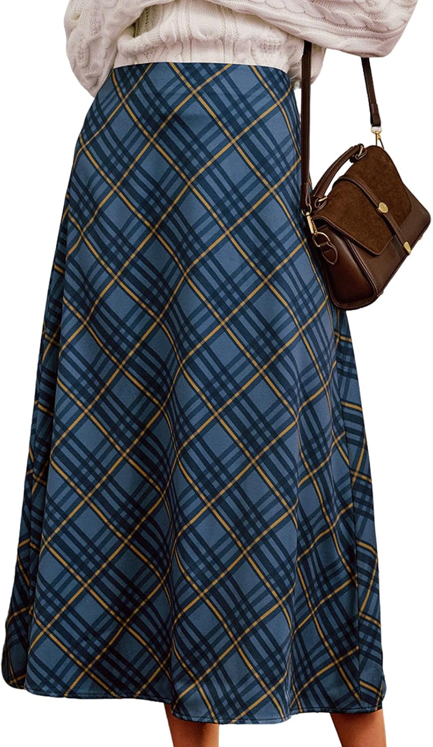 RIHOAS Long Plaid Skirt for Womens High Waist A line Flared Pleated Vintage Tartan Midi Skirts