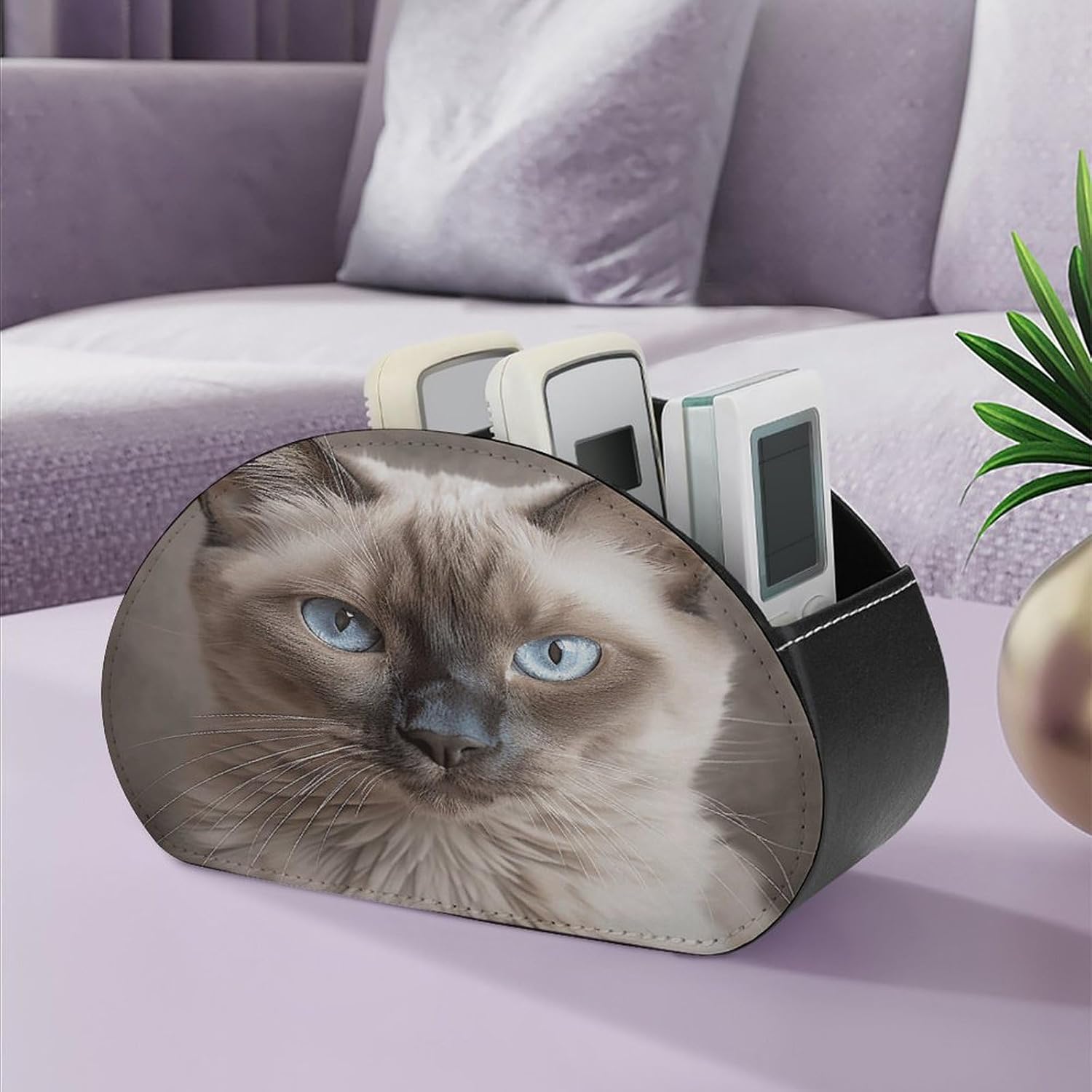 Siamese Cat PU Leather Remote Control Holder with 5 Compartments image 5