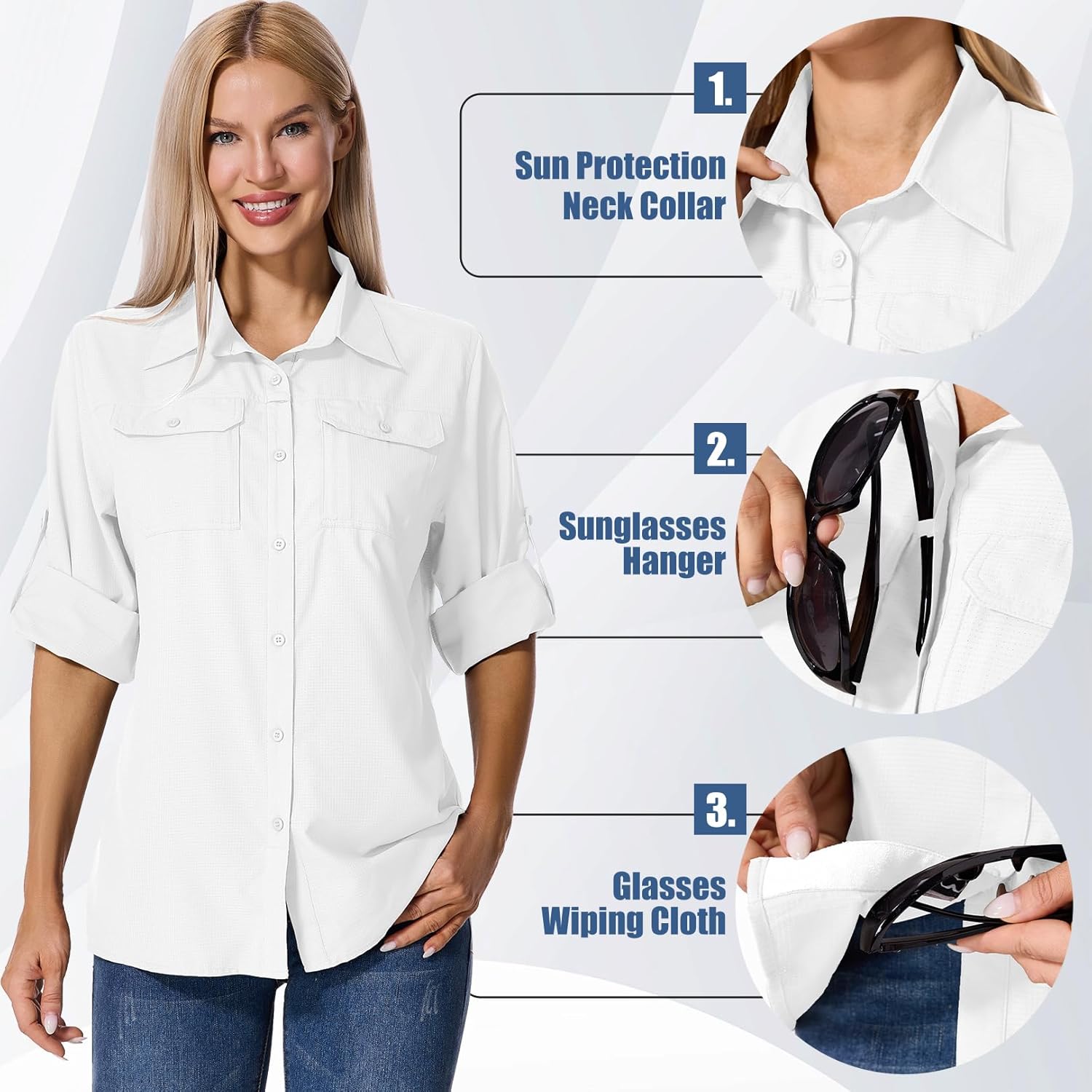 Jessie Kidden Womens UPF 50+ UV Sun Protection Safari Shirts Long Sleeve Outdoor Cool Quick Dry Fishing Hiking Shirts - Image 3