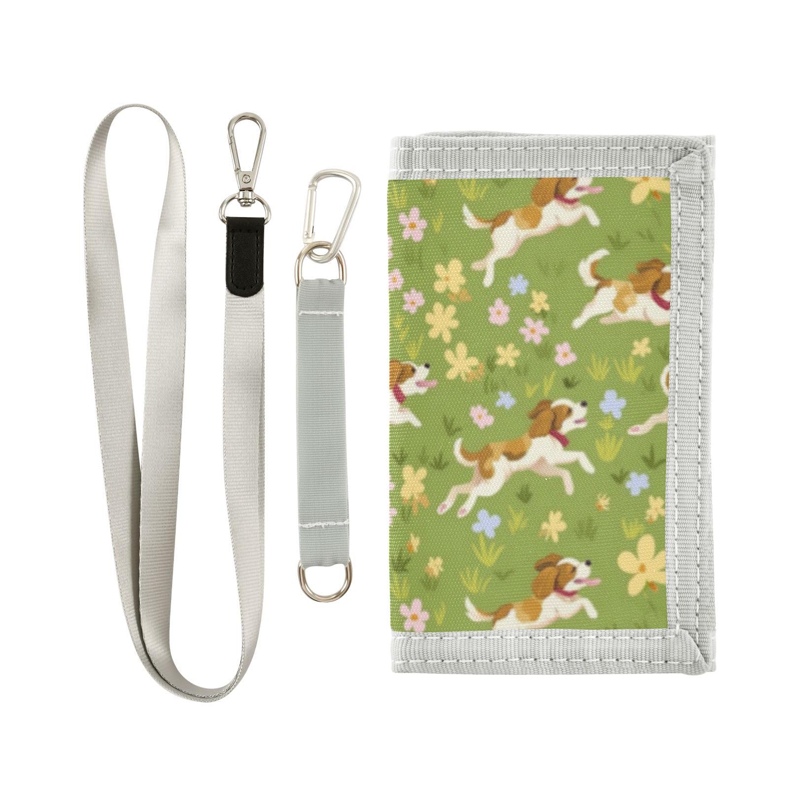 Wusikd Running Dog Kids Wallet for Boys Girls Flower Meadow Toddler Trifold Wallet Novelty Wallet for Teens Women Men